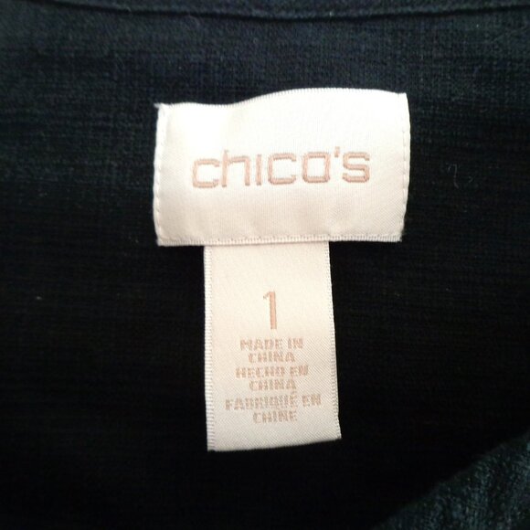 Chicos Womens Ikat Moto Jacket Zip Up Long Sleeve Pockets Black White Size 1 EUC - Picture 5 of 10